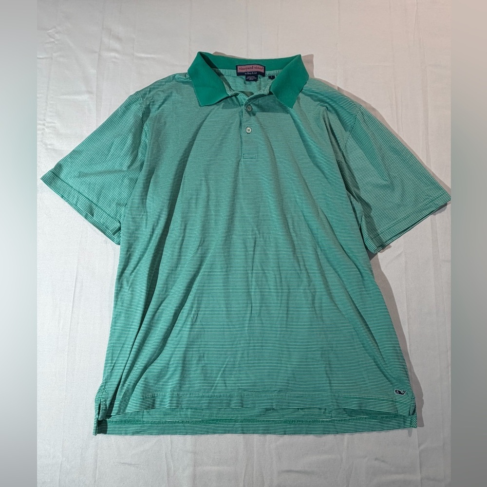 Vineyard Vines Green Striped Mercerized‎ Cotton Polo Shirt Sz Large Preppy Golf
